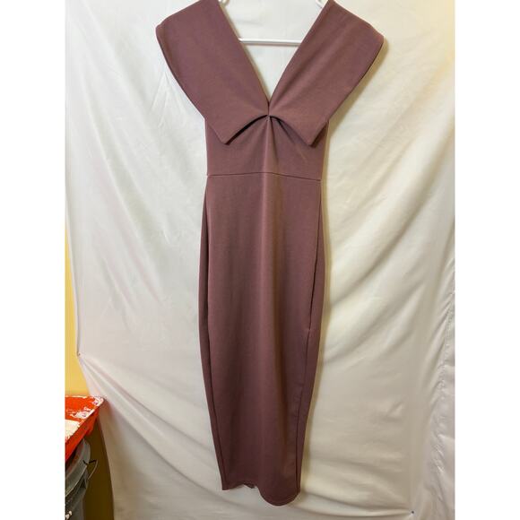 Women’s Boohoo Night Off Shoulder Wrap Midi Dress Mauve Sz 4 – $40 - Picture 3 of 6